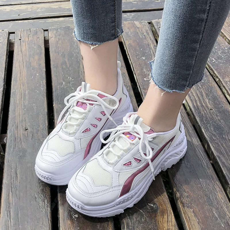 

White Shoes Women Sneaker White Lightweight Leisure Thick Soled Women's Vulcanize Shoes Lady Casual Shoes Zapatillas Mujer