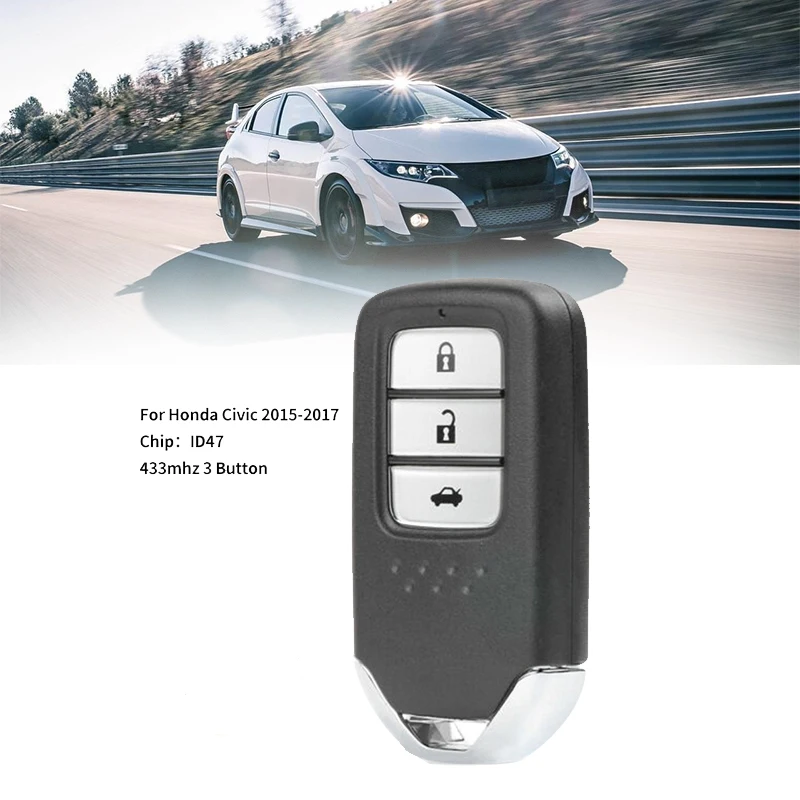

Replacement Smart Remote Key Keyless Fob 433MHz ID47 for Honda Civic 2015-2017