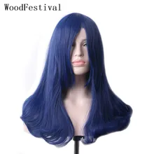 WoodFestival женский темно-синий синтетический парик с челкой длинные термостойкие косплей парики для женщин
