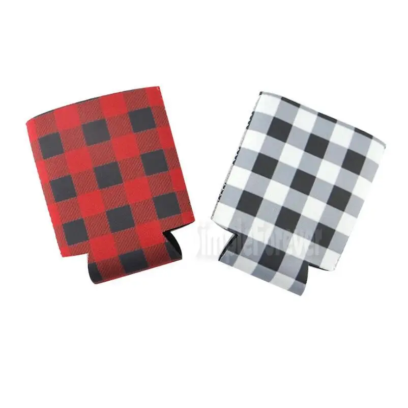 Red Buffalo Check Cooler Bag Blanks Neoprene Black Red Plaid Can Covers Wedding Gift Tin Wraps