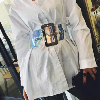 

Trendy Women Belt Adjustable PVC Transparent Pin Buckle Belt Rainbow Wide Waist Waistband Casual All- Girls Decorative