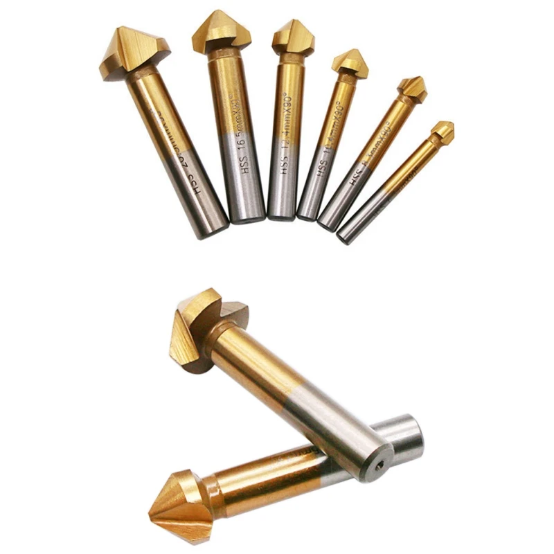 

6pcs Chamfer Chamfering Cutter 3 Flute 90 Degree Round shank HSS End Mill Tool Countersink Drill Bit Set 6.3-20.5MM