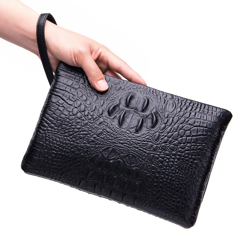 

2018 New Style MEN'S Handbag Soft Leather Fashion Crocodile Pattern Clutch Bag Genuine Leather Business Cowhide Men's Bag Large