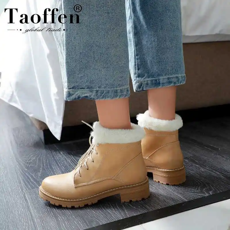 Taoffen/4 цвета; Зимние ботильоны с круглым носком на плоской подошве; модная обувь на шнуровке; женская брендовая удобная повседневная обувь; размеры 32-43