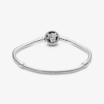 

2020 new free shipping 925 silver european pink flower round clasp chain Bracelet for women men jewelry diy 16-21cm Z005