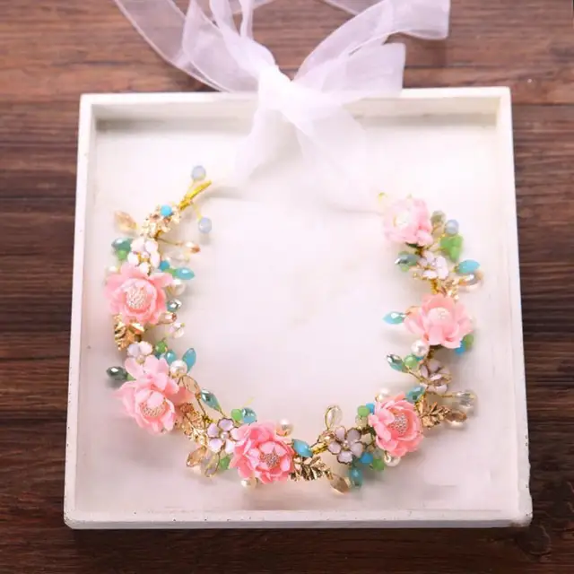 Bridal Pearl Red Color Flower Pearl Headband Tiara Princess Headbands Hair Jewelry Crystal Accessories Bride Headdress 6
