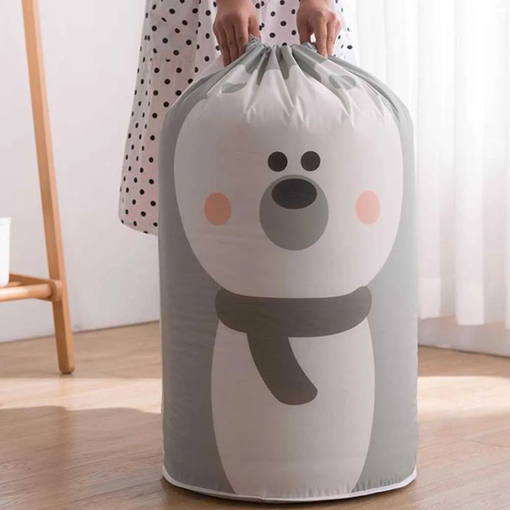 Household Cylinder Shape For Blanket Wardrobe Organizer Cartoon Quilt Storage Bag Drawstring Finishing Clothing Containter