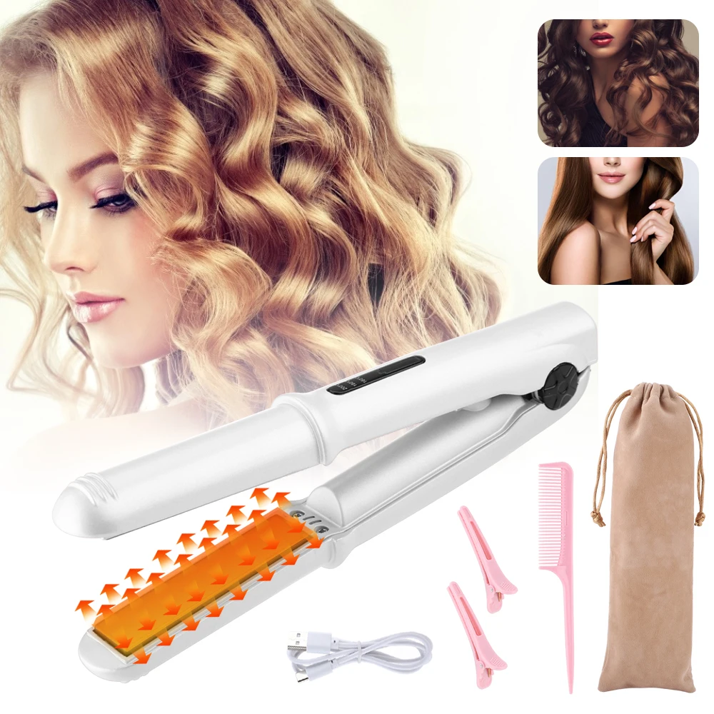 2 in 1 Cordless Hair Curler Rotating Brush Hot Air Styler Comb Curling Iron Straightener Wireless Multi Hairdressing Tool | Красота и