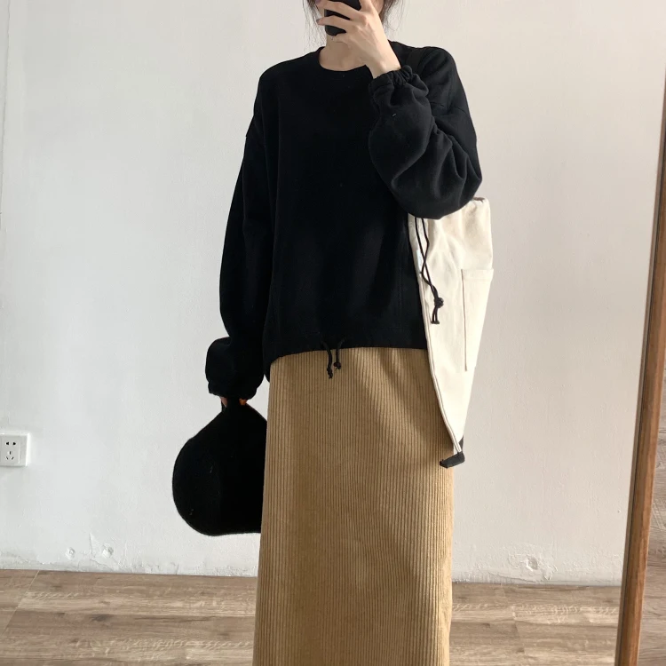 XITAO/свитер со складками и кулиской на подоле; модная новинка года; сезон весна; маленький свежий пуловер с длинными рукавами; свитер для миноритарного движения; DMY2133