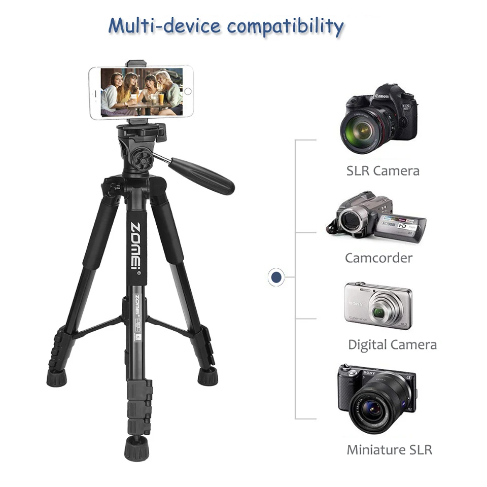 ZOMEI штатив Q222 монопод камера стенд Многофункциональный гибкий Профессиональный штатив для путешествий смартфон камера DSLR проектор