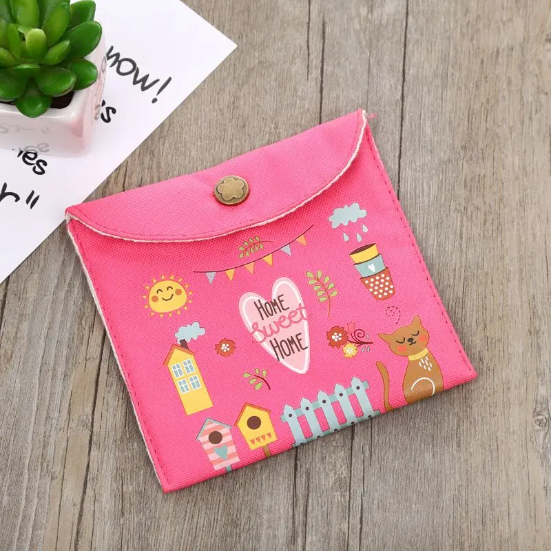 Girls Sanitary Napkin Storage Bag Cotton Cloth Large Capacity Diaper Sanitary Pads Coin Key Organizer Credit Card Case TAOSCIL - Цвет: watermelon red