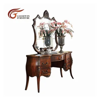 

Antique birch wood makeup table set dressing table with mirror stool деревянный стол для макияжа набор туалетный столик GF26.2