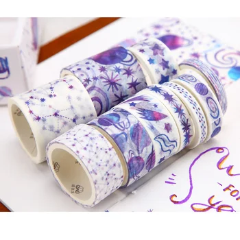 

10 Rolls /Box Purple Starry Sky Paper DIY Hand Account Decorative Washi Tape Sticker