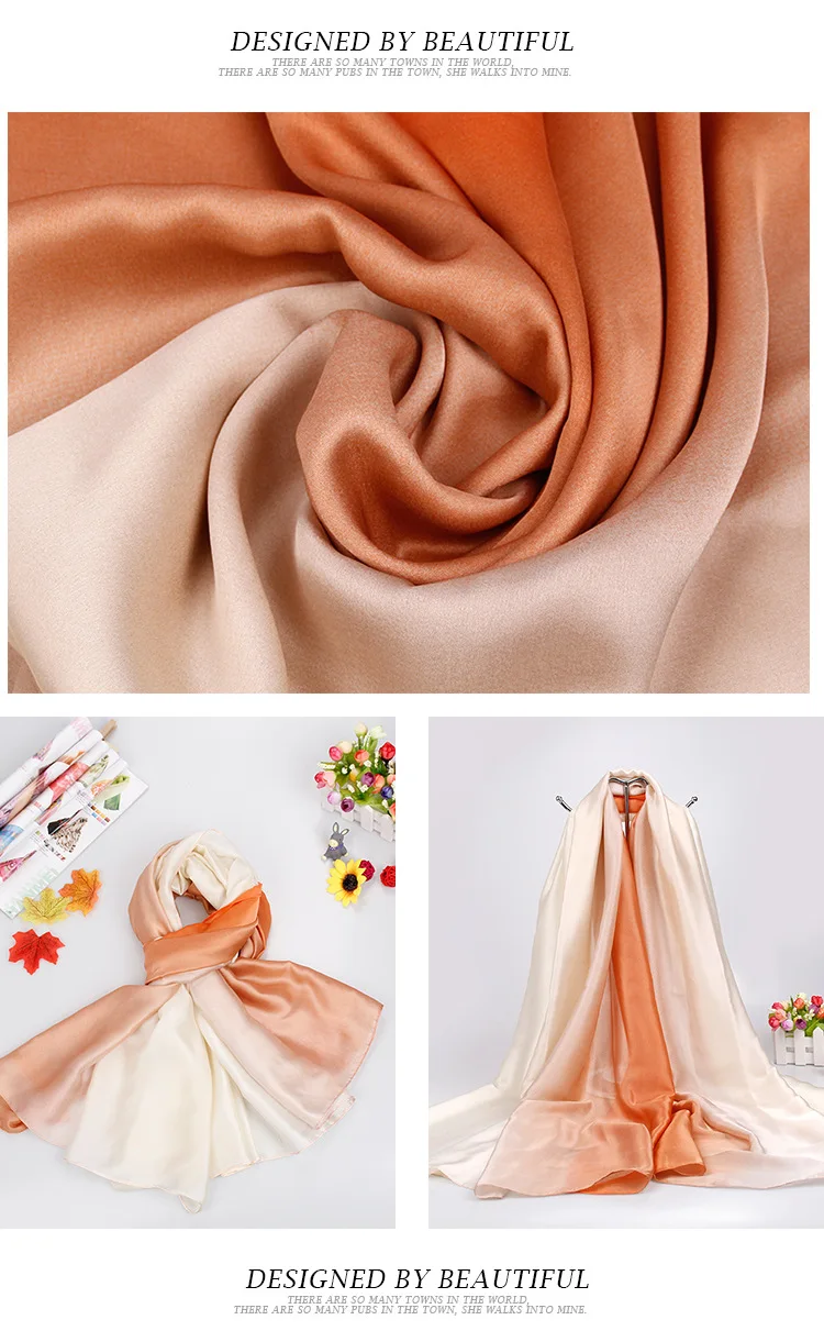 Spring And Summer New Style Imitated Silk Fabric Transition Color Silk Scarves Seaside Sun-resistant Beach Towel Gradient Color