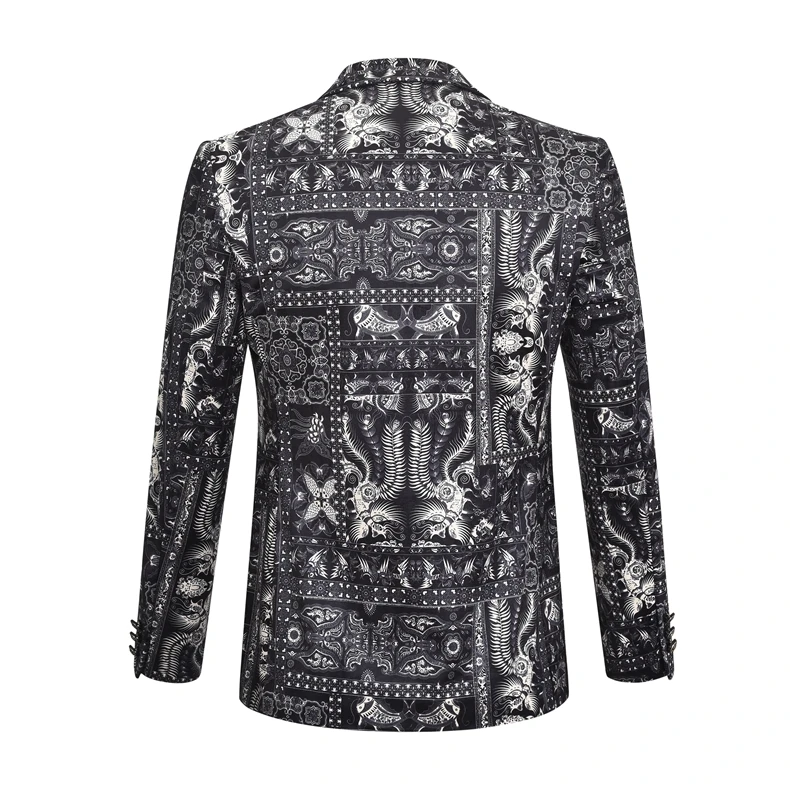 VAGUELETTE Феникс напечатанный Giacche Uomo Eleganti Черный Принт платье куртка для мужчин пальто сценическая одежда для певцов Slim Fit