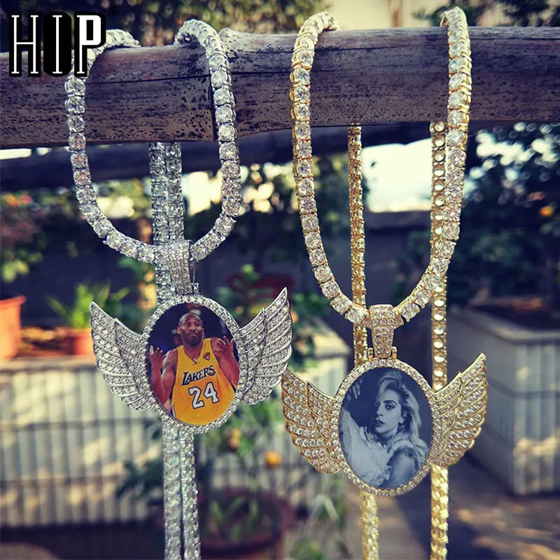 Хип хоп крылья Iced Out Bling кубический циркон на заказ ожерелье с фото и кулон для мужчин ювелирные изделия с теннисной цепочкой