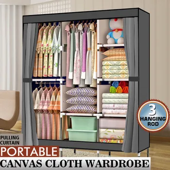 

71" Portable Clothes Closet Home Wardrobe Clothes Storage Organizer with Shelves Portable Non-Woven Fabric Cover Cloth Wardrobe