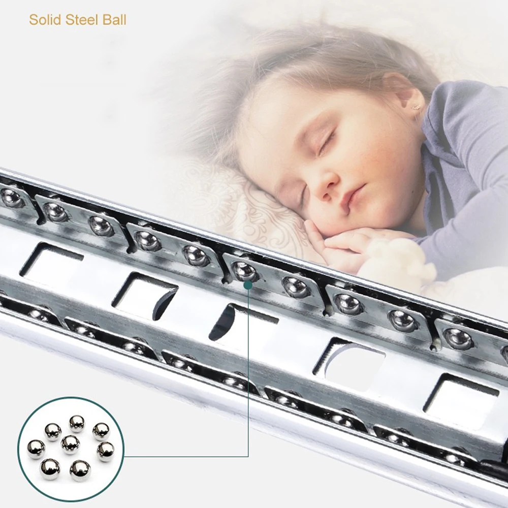 Drawer Slide Rail Heavy Duty Vehicle Furniture Slider 51mm Safety Lock 68KG Capacity Ball Bearing Three Fold Full Extension
