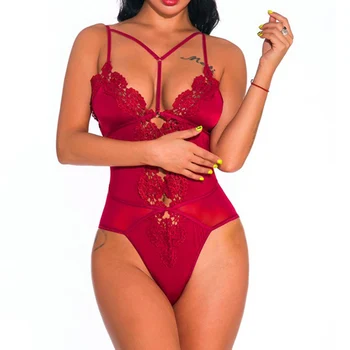 

Women Sexy Casual Lingerie Full Lace Decoration Hollow One-piece Pajamas Nightwear Underwear Bra