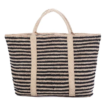 

Summer Beach Bag French Style Straw Bag Women Striped Tote Woven Hollow Out Handbags Elegant Vintage Handbags