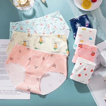 

3 PCS/set Kawaii Viscose Cartoon Panties Women Pink No Trace Underwear Women Pants 1 Piece
