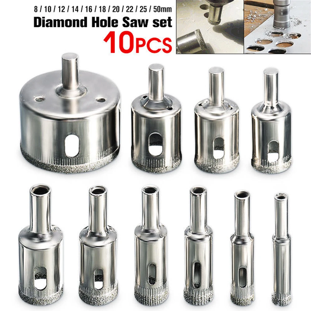 

Diamond Glass Hole Saw Drill Bit Set Cutter Tool For Glass Ceramic Marble 8/10/12/14/16/18/20/22/25/50mm