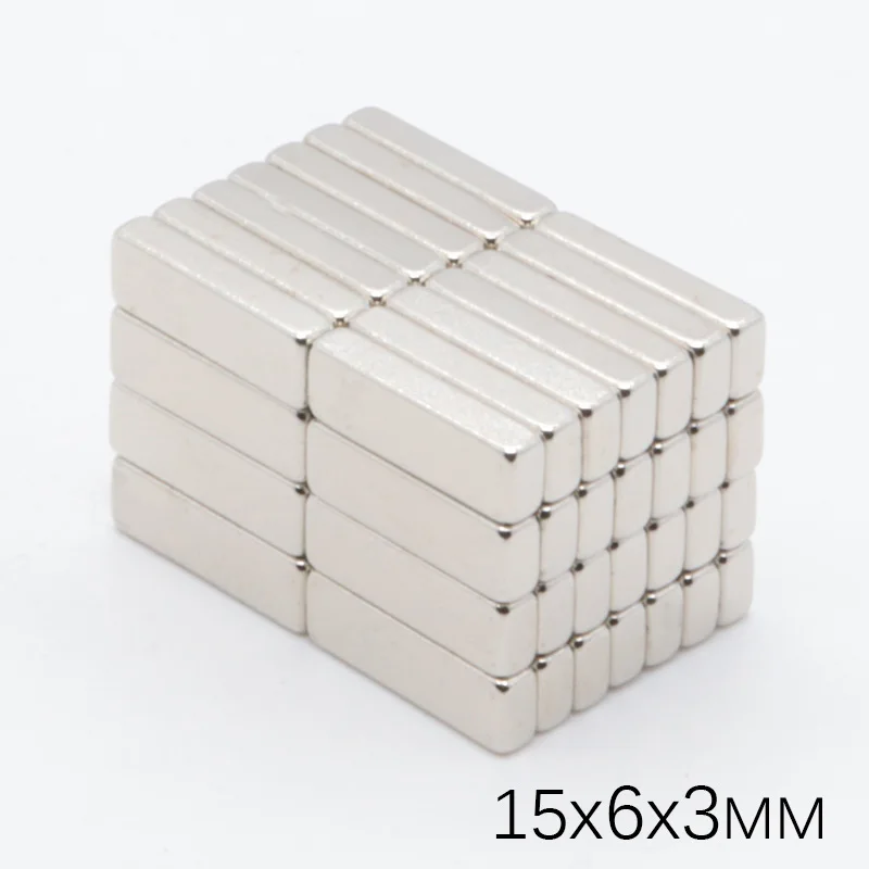 100Pcs 15x6x3 mm Neodymium Magnet Block N35 Permanent NdFeB Buck Cube Mini Small Super Strong Powerful Magnetic Magnets