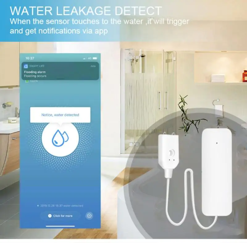 Tuya Zigbee – alarme de fuite d'eau, capteur de fuite d'eau, détecteur, alerte de débordement, système d'alarme de sécurité, fonctionne avec Zigbee Gateway