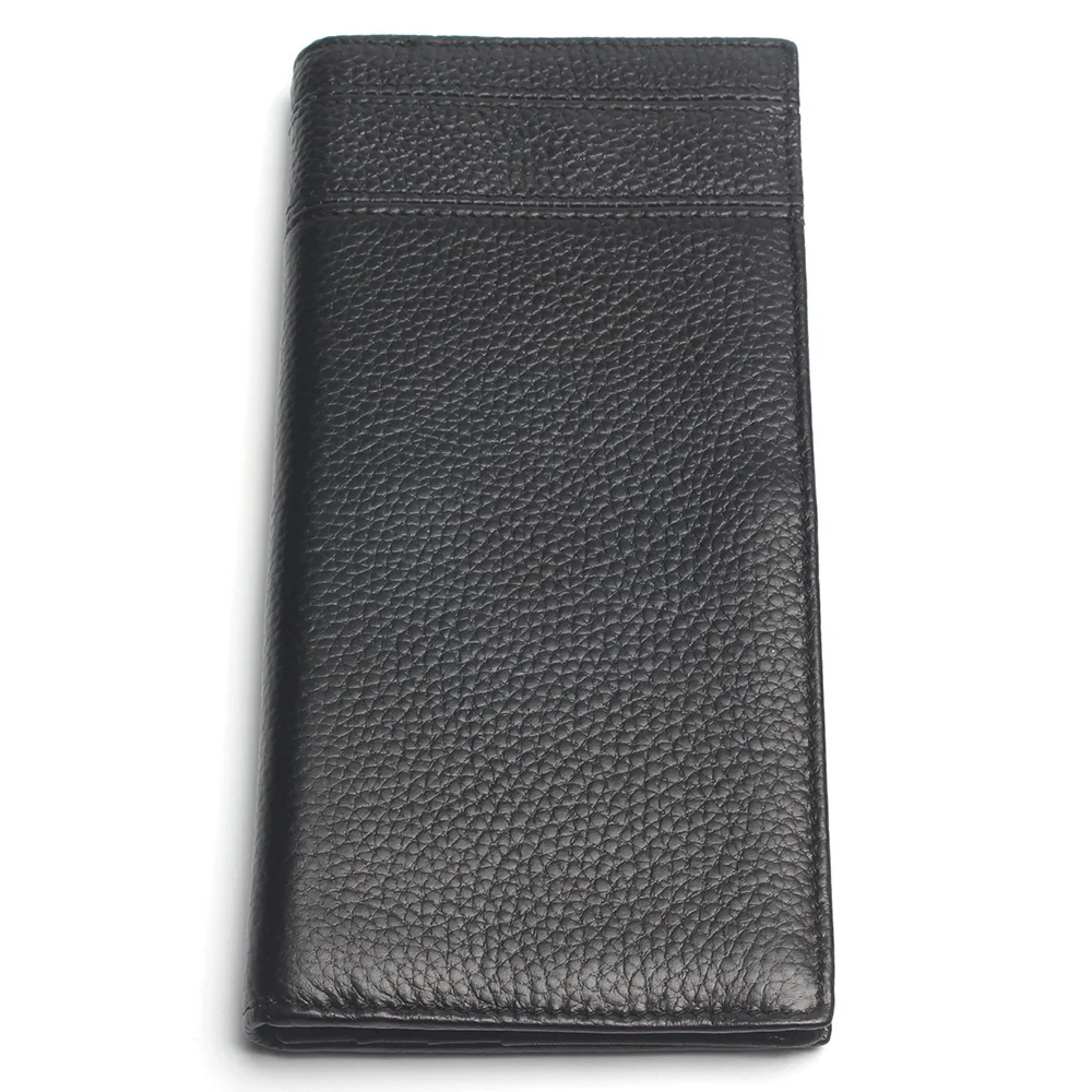 Men Black Long Wallets Stitching Style 100% Genuine Leather Wallet Men's Credit Card Travel Hand Purse For Man 2