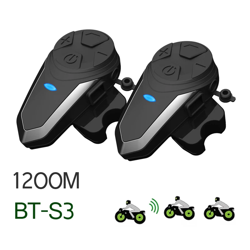 2pcs BT-S3 Helmet Intercom 1200M Bluetooth Headset for 3 Riders motorcycle group talk helmet Intercom BTS3
