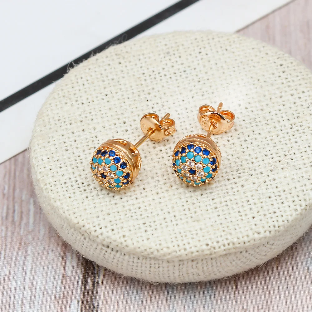 Stud Earrings Lucky Eye Blue Zircon Evil Eye Fatima Hand Stud Earrings Gold Silver Color Small Earrings for Women Girls Fashion Jewelry BD423