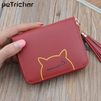 

New Cat Pattern Tassel Designer Ladies Purses Coin Bag Card Holder, Small Wallets Star Pendant Slim Wallet Women Girls Female