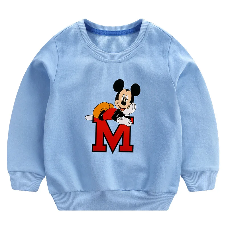 Коллекция года, весенне-осенний пуловер с героями мультфильмов футболка с Минни, толстовка с Микки Маусом, топы, футболка с длинными рукавами детская одежда для мальчиков и девочек
