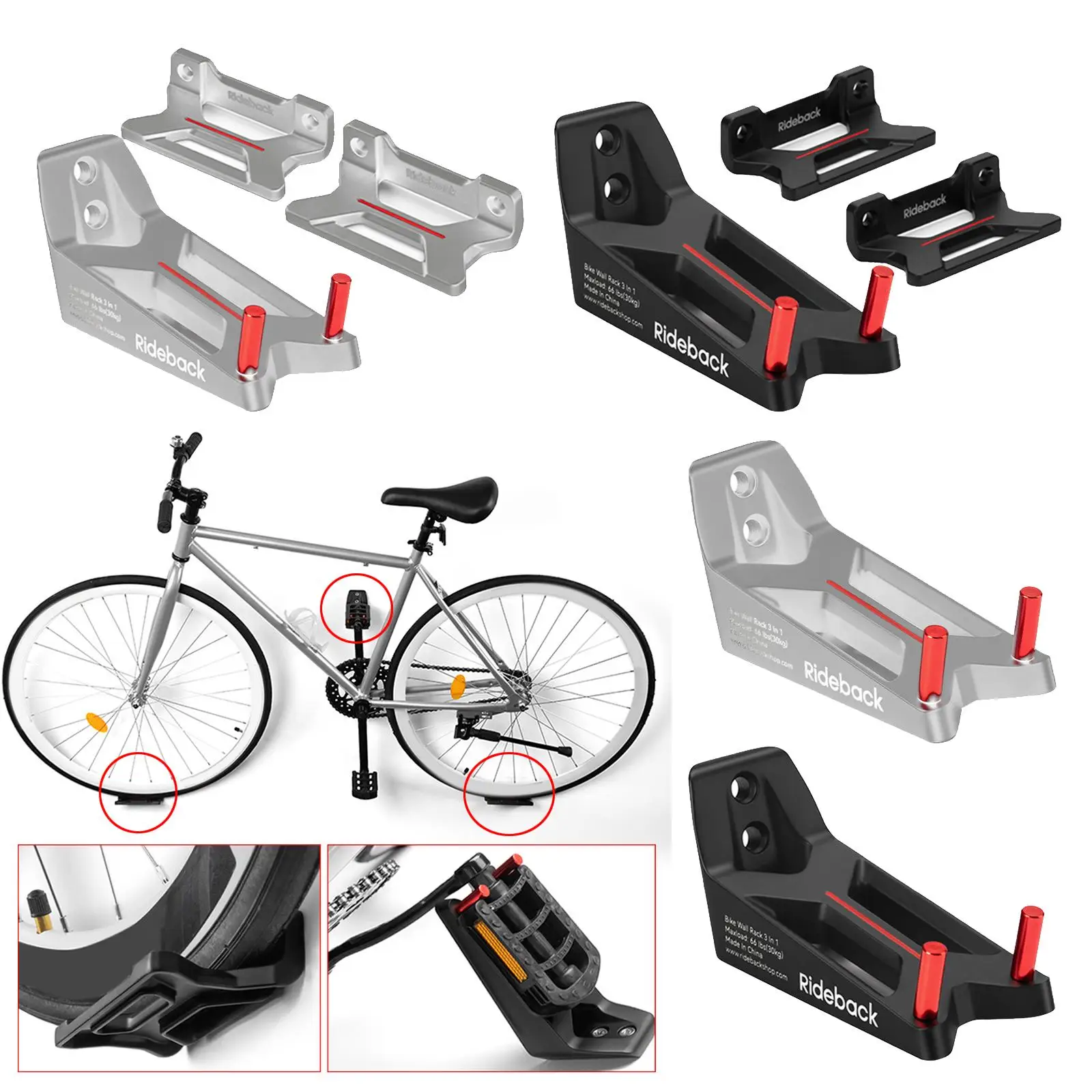 Bike Pedal Hook Wall Mount Bracket Hanger Tire Holder Storage Bicycle