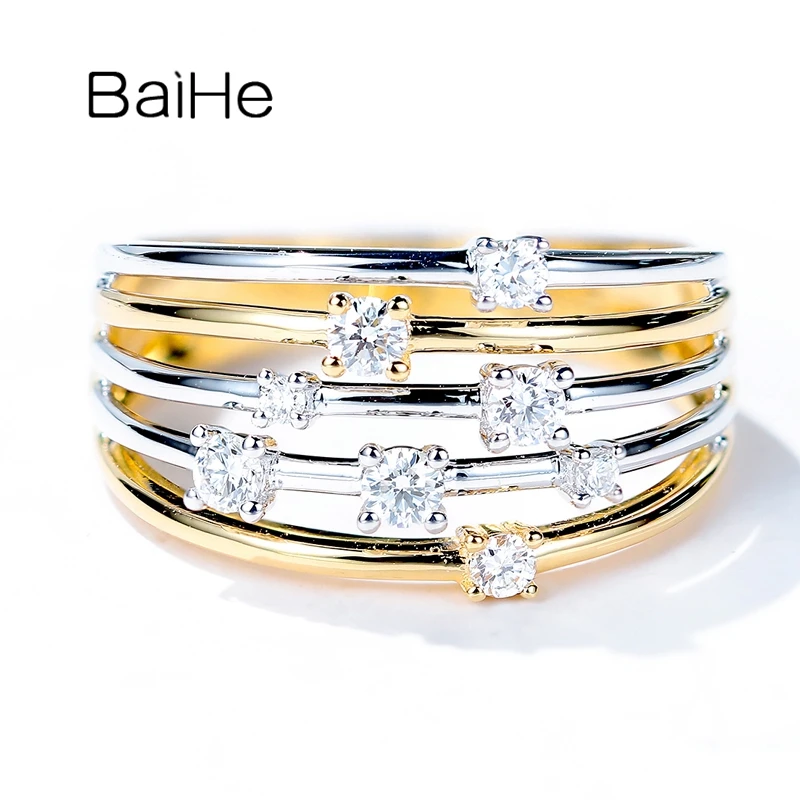 

BAIHE Solid 14K White+Yellow Gold 0.30ct H/SI Round Natural Diamonds Fine Jewelry Wedding Gift Engagement Vintage diamond Ring