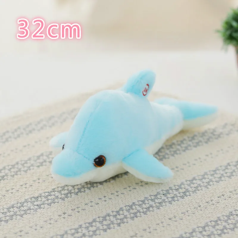 32cm Blue Dolphins 50 см красочные светящиеся плюшевая собака светодиодный светильник Подушка Детские Мягкие игрушки кукла животного подарок на день рождения для ребенка - Цвет: 32cm Blue Dolphins