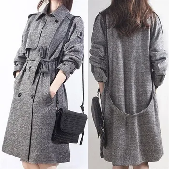 

Korea woman cloth woolen autumn and winter long coat long woman's coat large size trench coat for women coat plaid coat