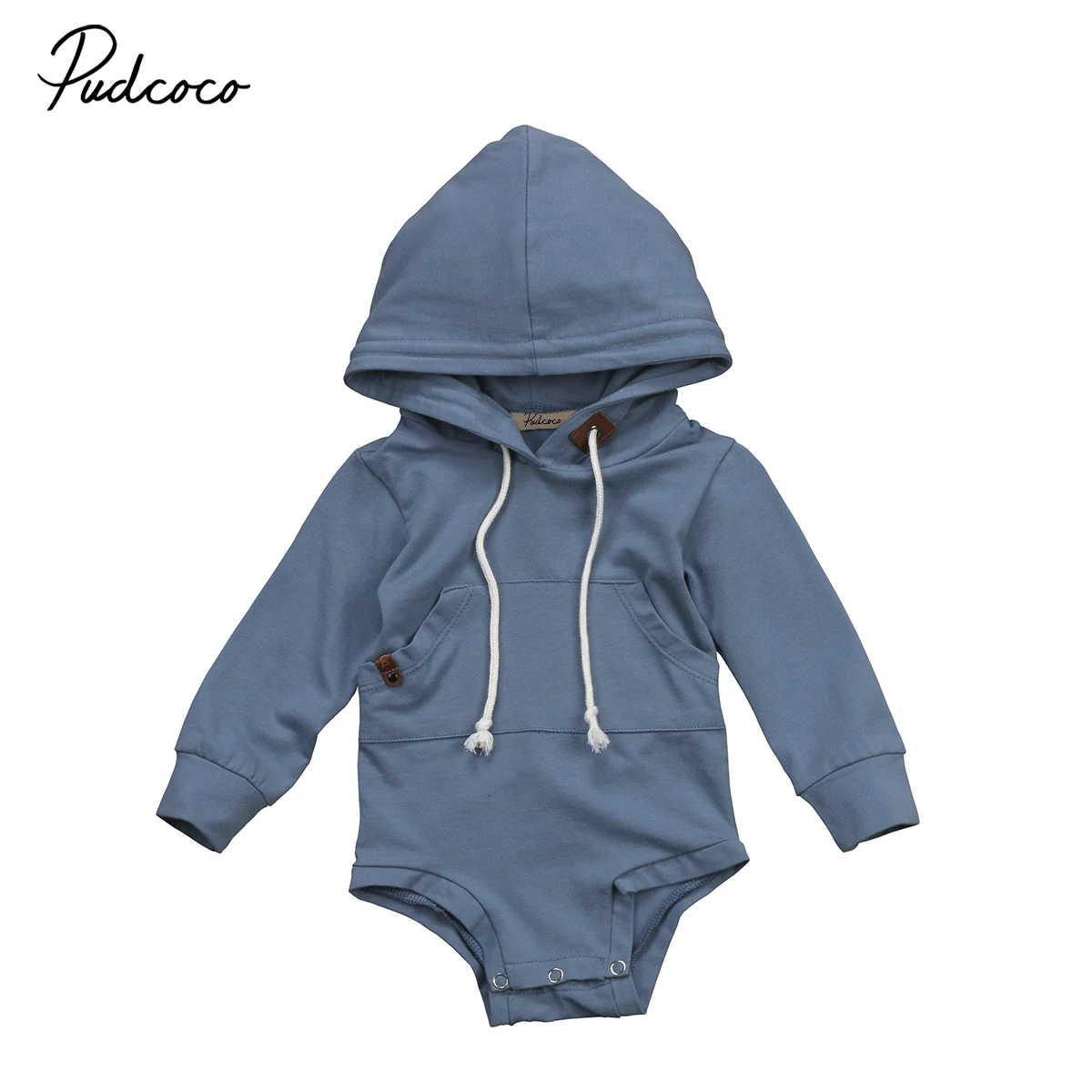 Pudcoco-vêtements pour bébés garçons | Bleu, manches longues, sweat-shirt à capuche en coton, body 0-24m