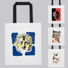 

Shopping Bag Women Bag Handbag Shoulder Bag Leisure Large Capacity Funny Sculpture Pattern Printing Travel Bag White Canvas Bag