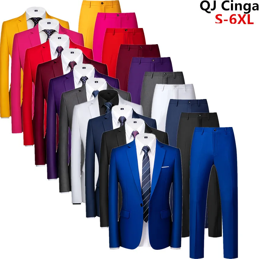 Men Suit Tuxedo 2 Piece Wedding Party Formal Coat and Pants Big Size