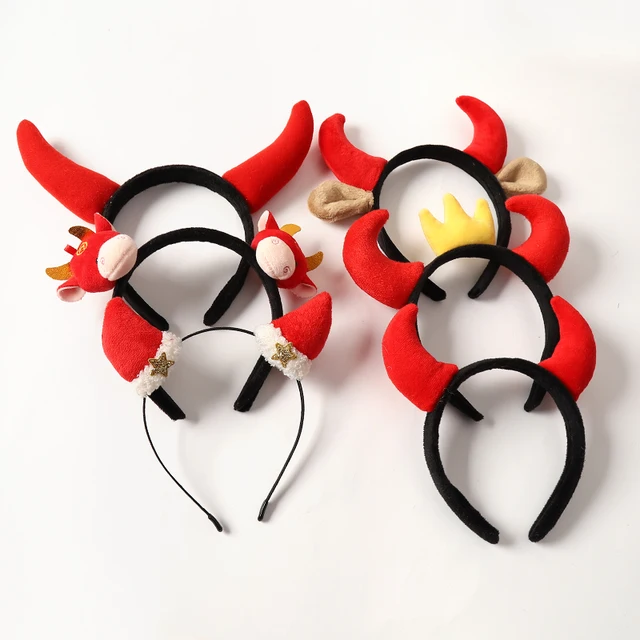 Red New Year S Hair Band Bull Horn Hair Hoop Forcina Per Capelli Di Capodanno Fascia Per Capelli Per Bambini Festival Prop Fascia Accessori Kawaii Girl S Hair Accessories Aliexpress