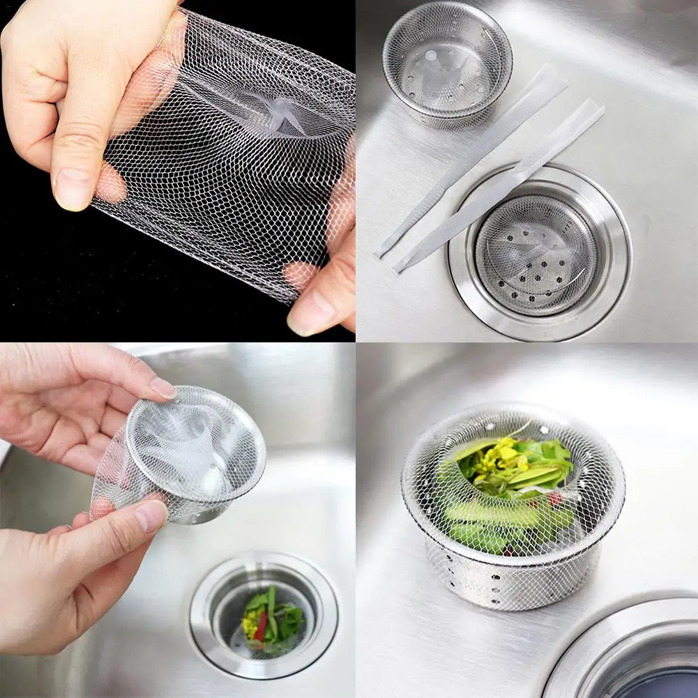100Pcs Sewer Water Filter Disposable Kitchen Sink Strainer Bag Shower Sink Hair Rubbish Storage Mesh Bag For Home Restaurant