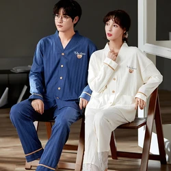 Couple Night Pijamas Set V-Neck Button-Down Cotton Long Sleeve Sleep Wear Men 2pc Plus Size Pajamas For Women Lounge Home Wear