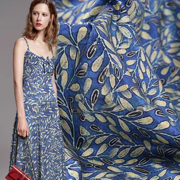 

19 Summer New Leaf 19 Momme 93%silk 7%spandex Charmeuse Fabric for Cheongsam Digital Printing Fashion Cloth Free Shipping