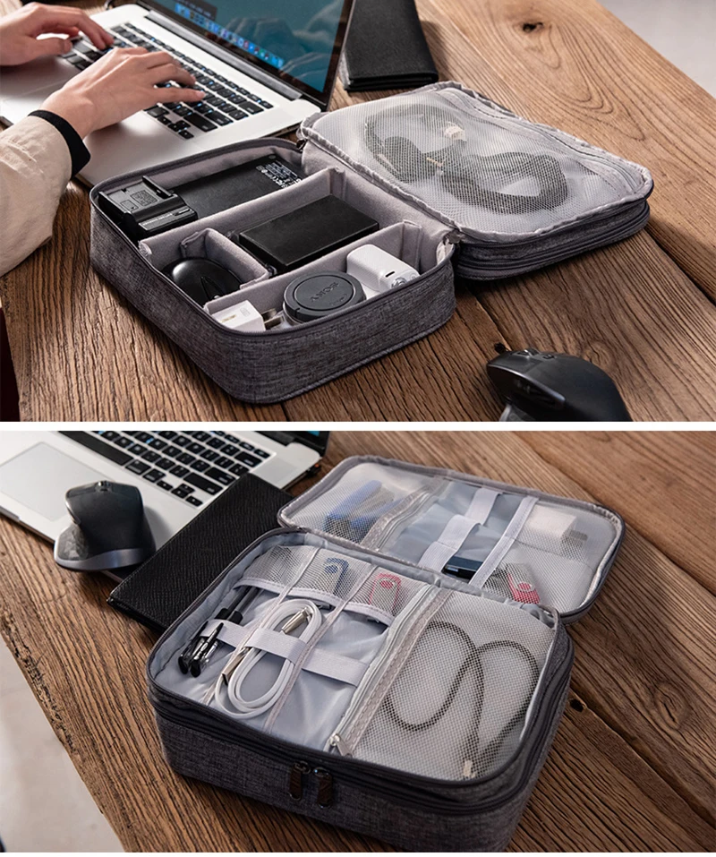 Сумка для хранения цифровых приборов JULY'S SONG, портативная сумка для хранения кабелей, проводов и зарядного USB-устройства, переносной дорожный трехуровневый чемодан-органайзер с отсеком для внешнего аккумулятора