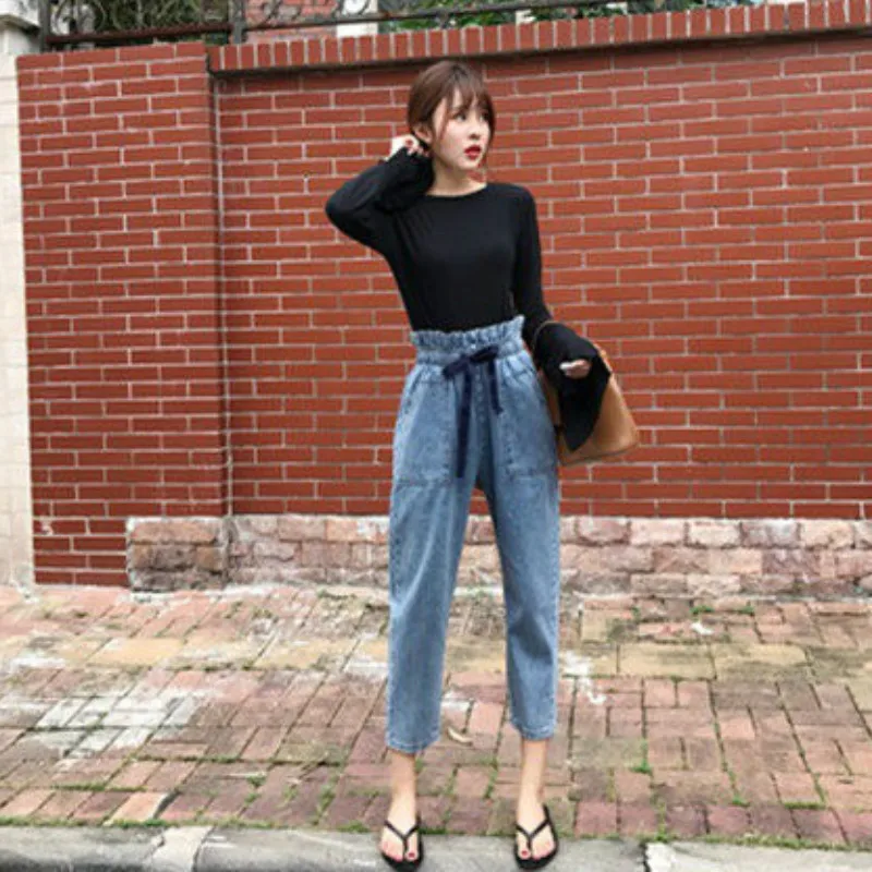Jeans Women High Elastic Waist Pockets 
