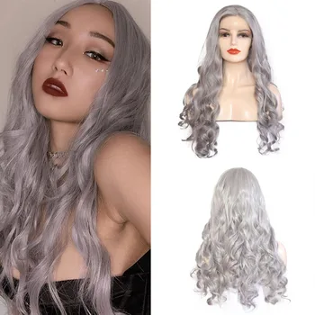 

Charisma Sliver Grey Long Wavy Wig For Black Women Synthetic Lace Front Wigs Heat Resistant Natural Hairline Hair Cosplay Wig