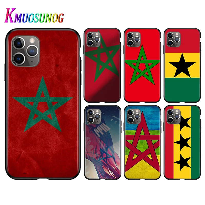 For iPhone 11 Pro XS Max X XR Phone Case MA Maroc Morocco Flag 6S 6 7 8 Plus 5S Bright Black Soft Cover | Мобильные телефоны и