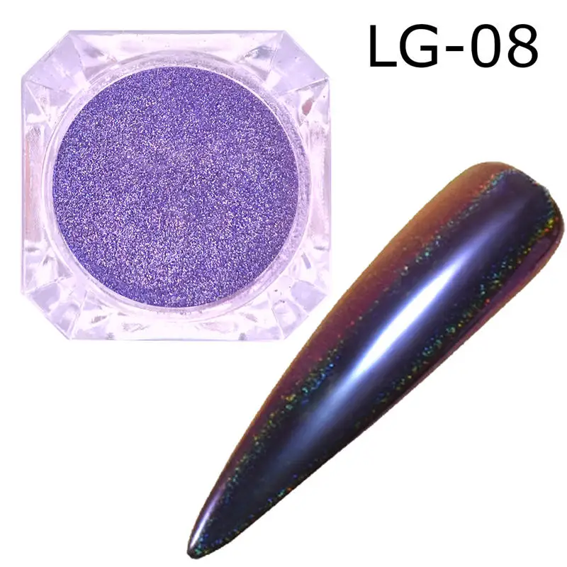 0,2 г павлин голографический хамелеон ногтей Блеск порошок зеркало голографический лазер хромированный пигмент для маникюра украшения для ногтей - Цвет: LG08