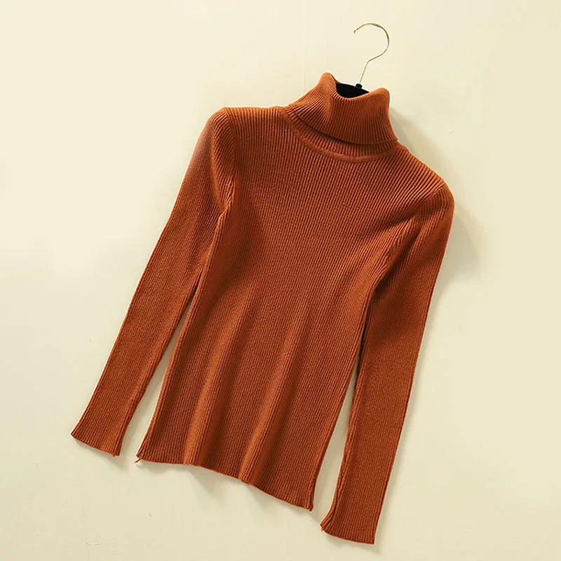 Lucyever водолазка для женщин трикотажные пуловеры свитер Мода Осень Зима мягкий джемпер корейский Тонкий длинный рукав для девочек базовые Топы - Цвет: Brown